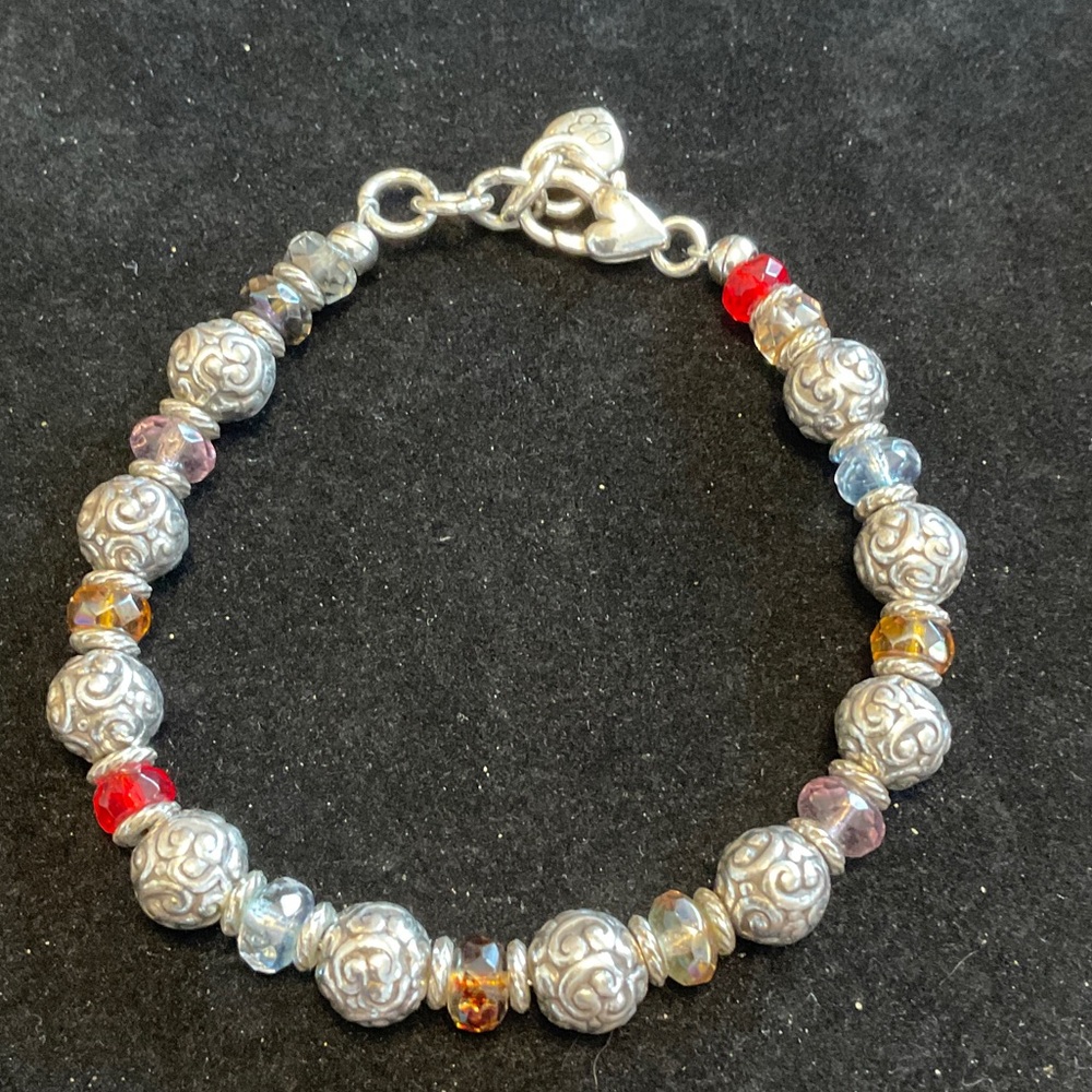 Brighton Silver Bracelet with Red, Blue, and Orange Beads